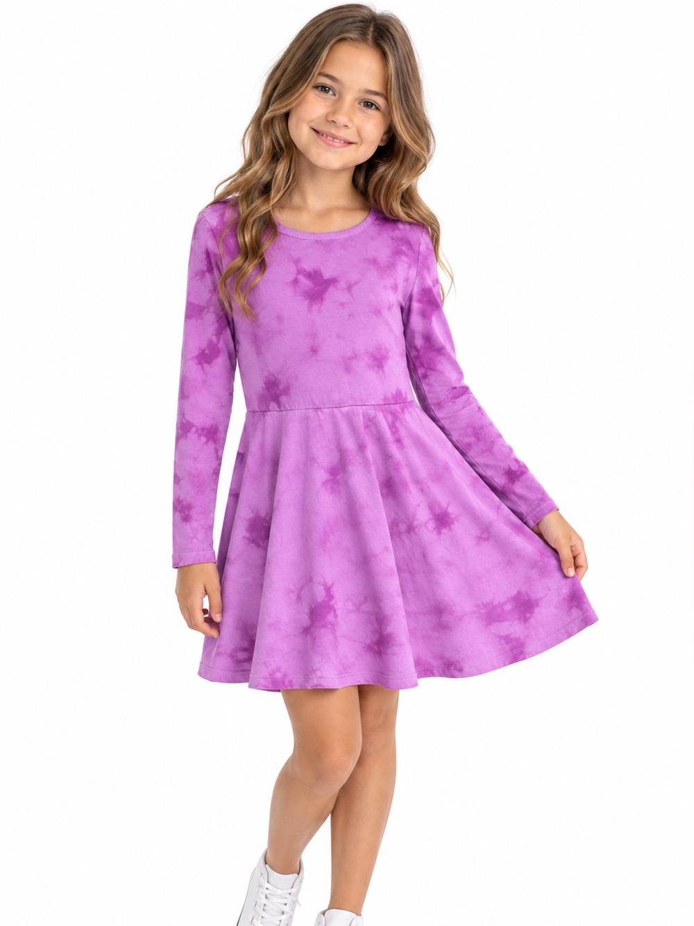 GAP Girls' Purple Tie-Dye Long Sleeve Dress